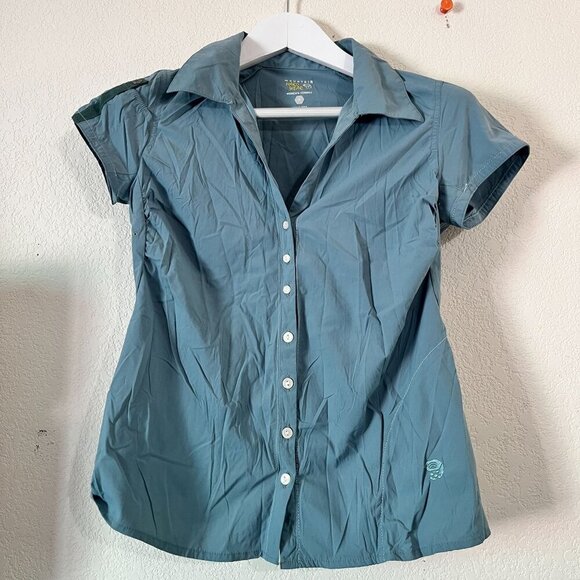 Mountain Hardwear Tops - Mountain Hardwear Womens Short Sleeve Button-Up Shirt Size 6 Blue Lightweight